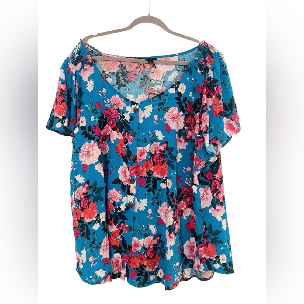 Torrid Blue Floral Blouse 4X